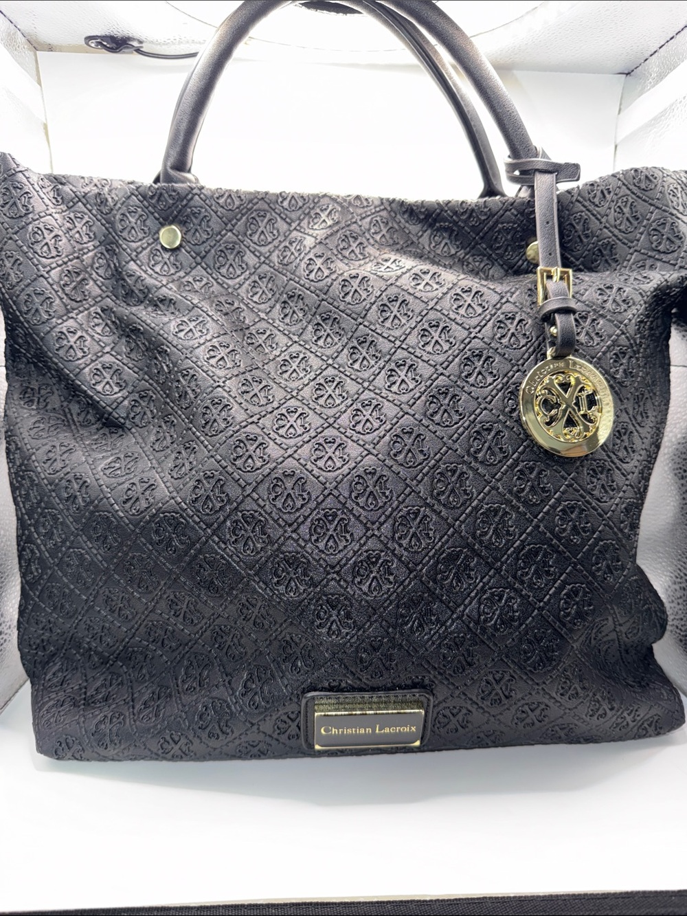 Christian Lacroix Black Quilted Tote with Gold Charm with dust bag